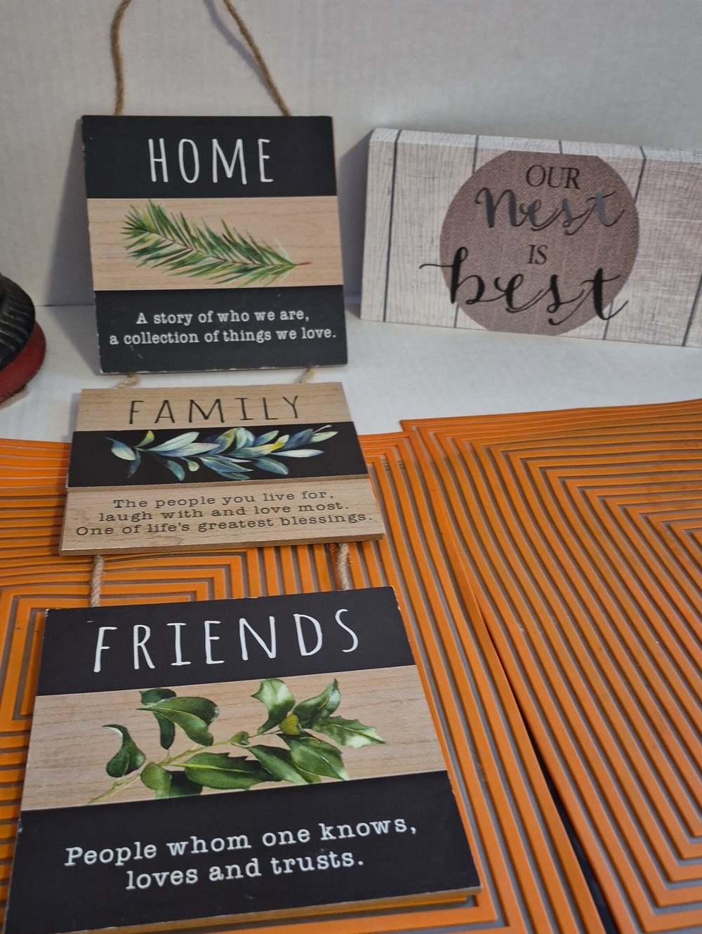 Source Unknown Black, Natural and Green Home-Family-Friends Hanging Sign